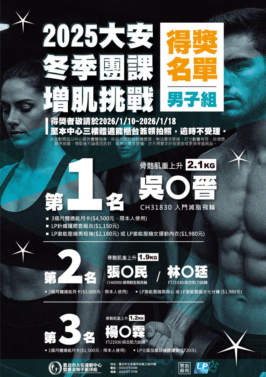 冬季團課增肌挑戰-男子組名單